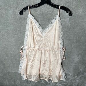 Vintage Lace Trim Lingerie Nighty Intimate Romantic Cami Blouse Top Size XS